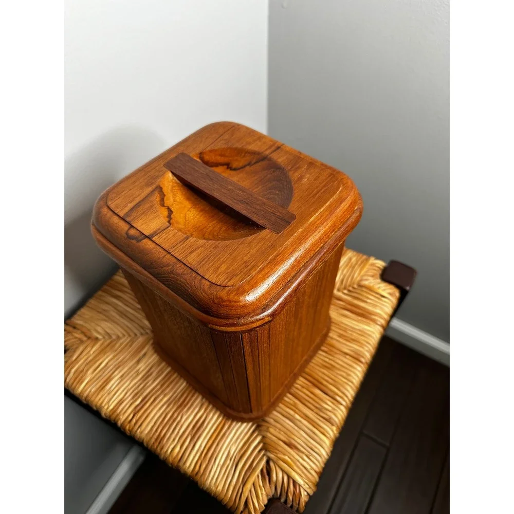 Vintage MCM Wooden Ice Bucket Mid Century Modern Barware with Liner